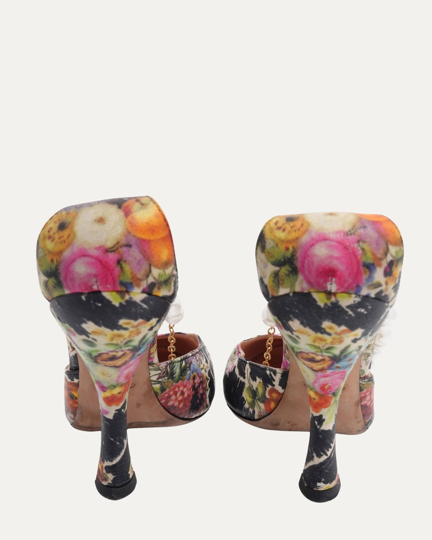 Pearl Embellished Floral Print Heels