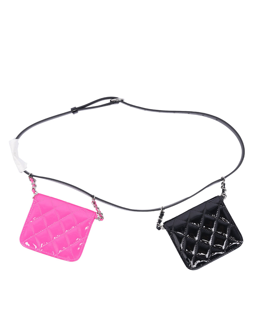 Quilted Patent Leather Double Mini Flap Waist Bag