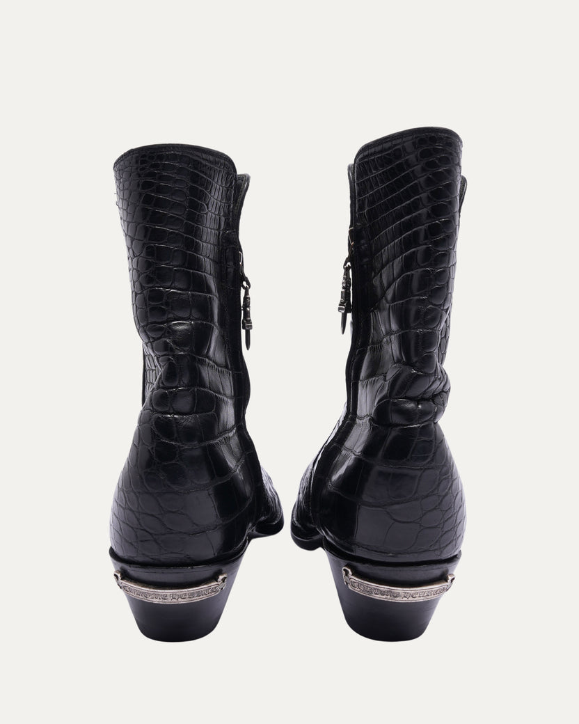 Crocodile Leather Cuban Heel Boots