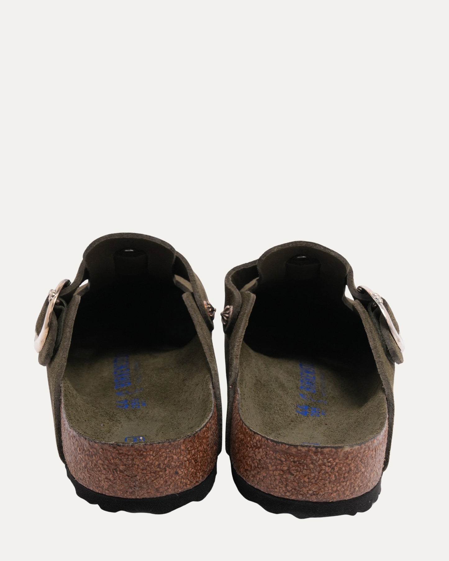 Tonal Footbed Cross Embellished Birkenstock Boston Suede Mule
