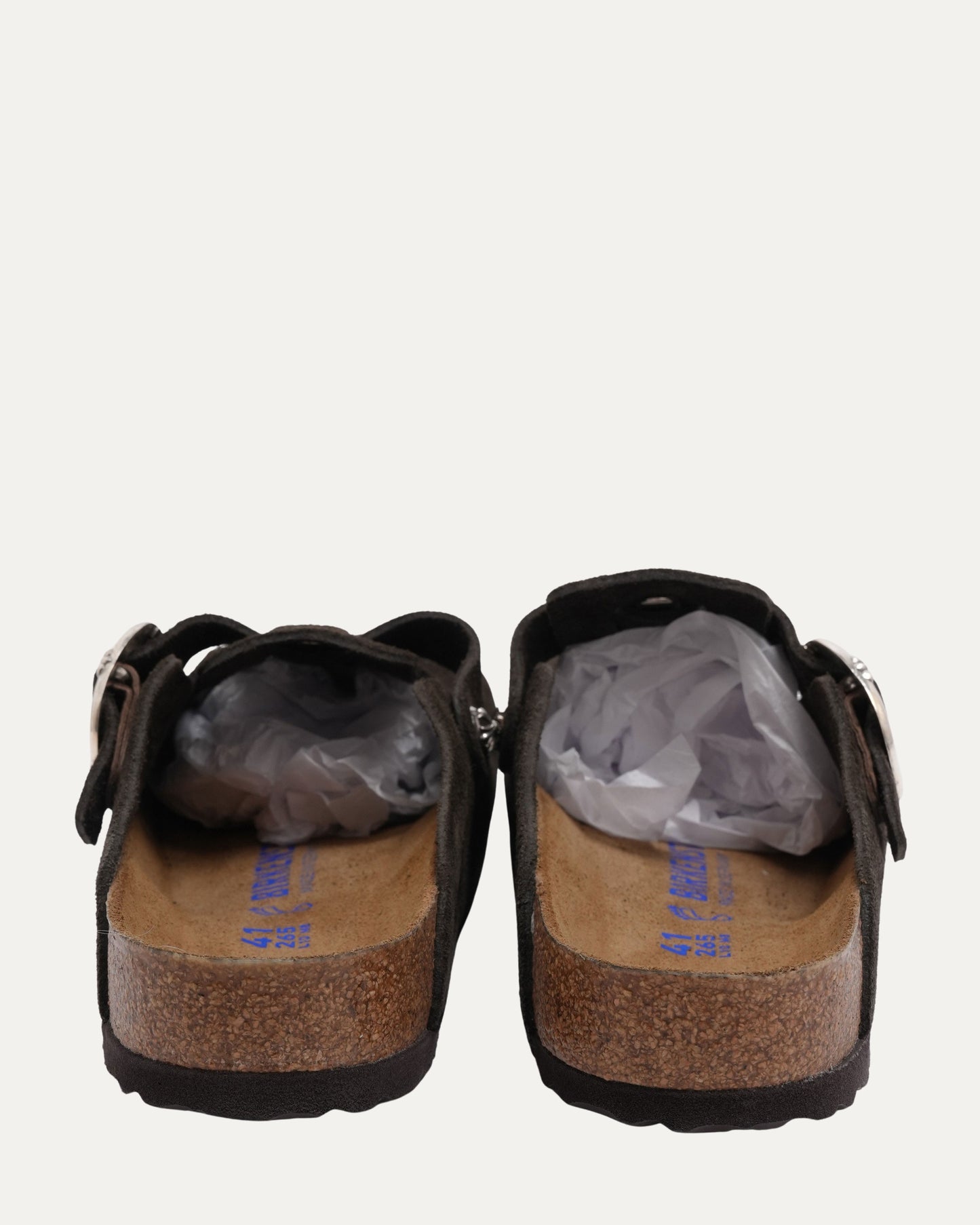 Cross Embellished Birkenstock Boston Suede Mulle
