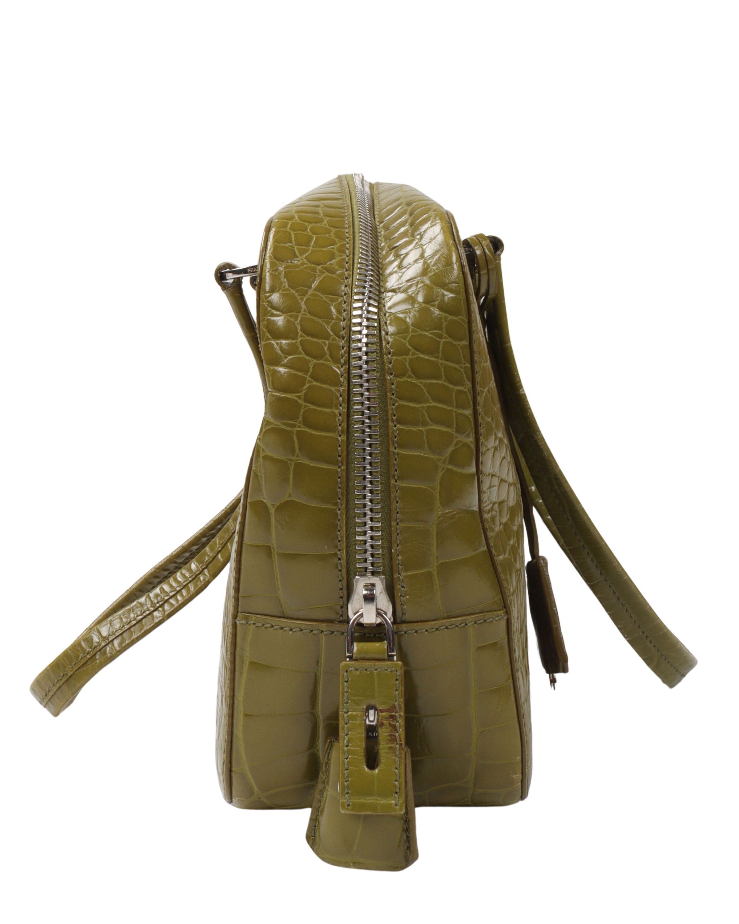 Embossed Crocodile Calfskin Bauletto Bag