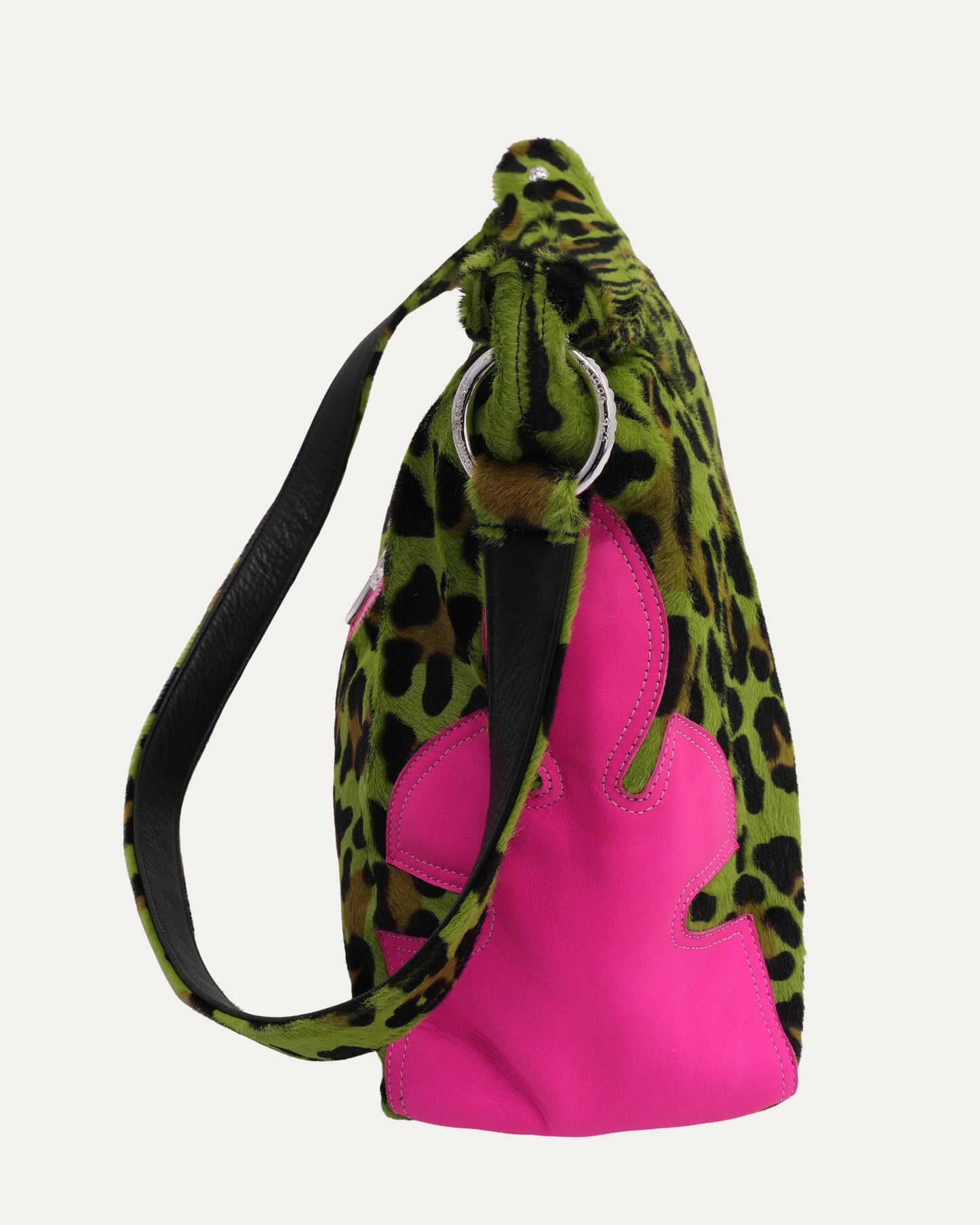 Embellished Cross Patch Leopard Pony Hair Lyon Bag