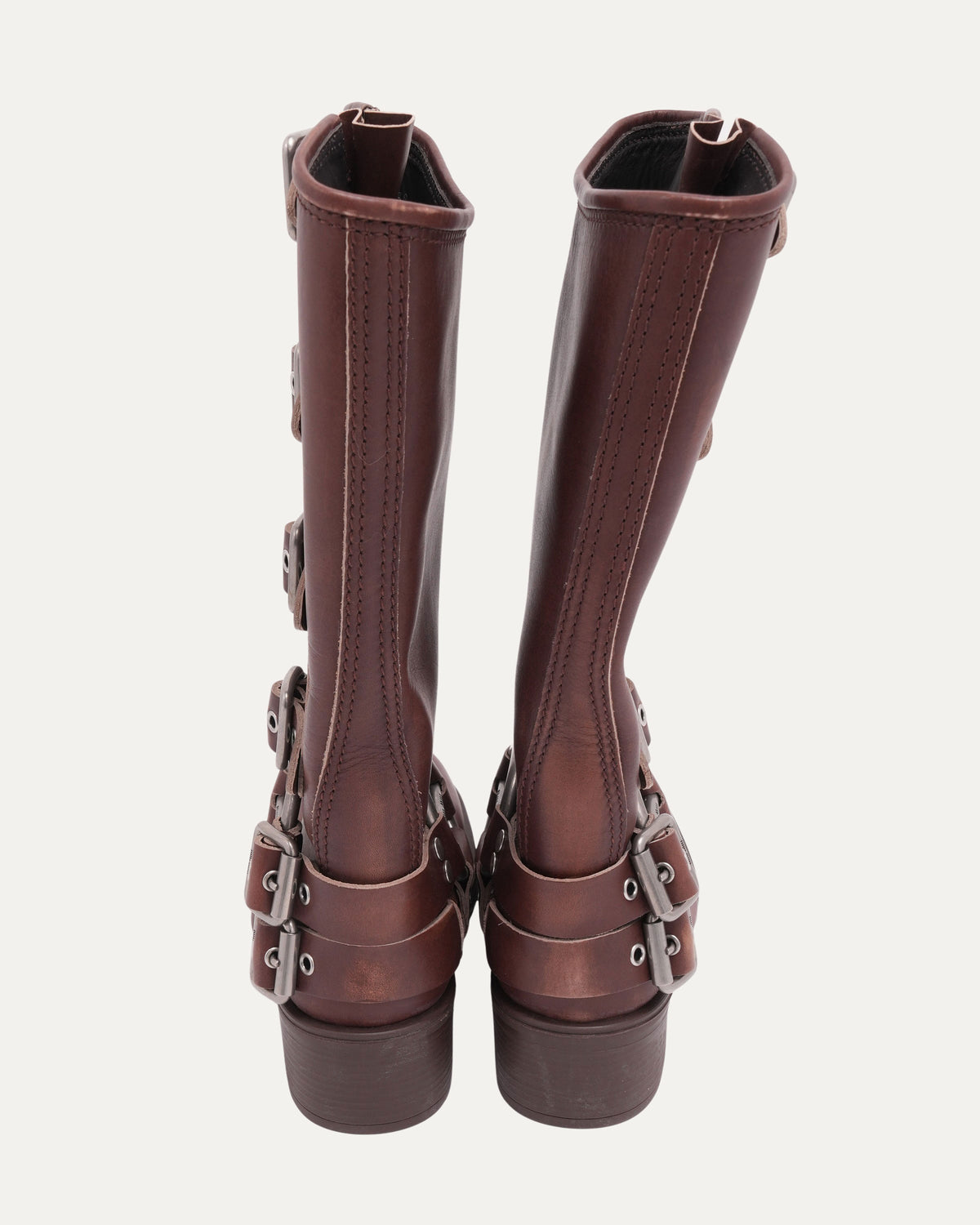 Buckled Leather Biker Boots
