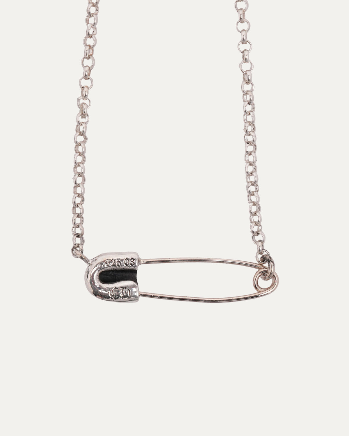 Diamond Safety Pin Roll Chain Necklace