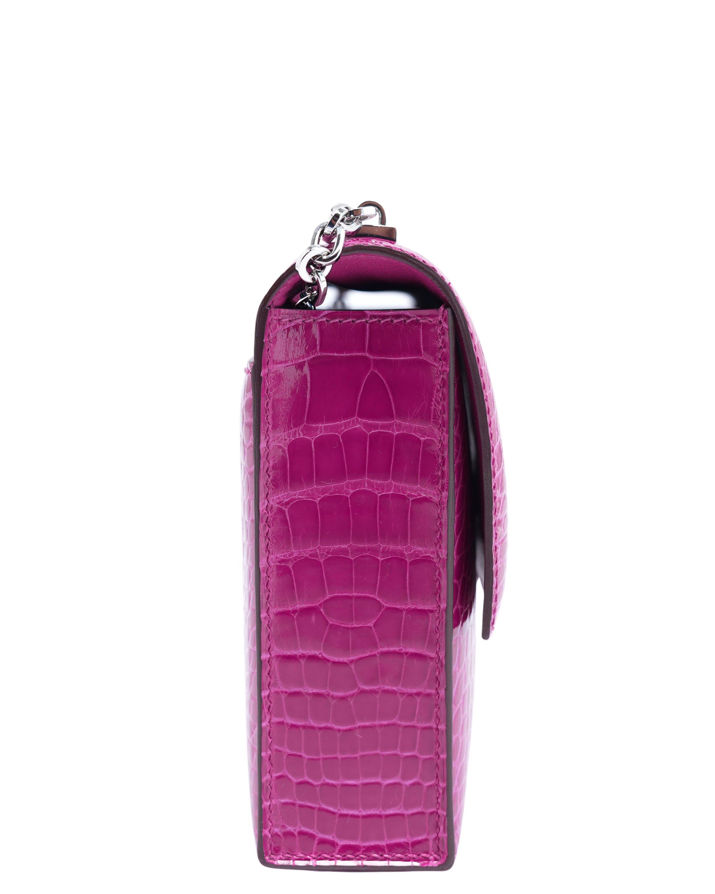 Shiny Alligator Mini Verrou Chaine Bag Rose Scheherazade