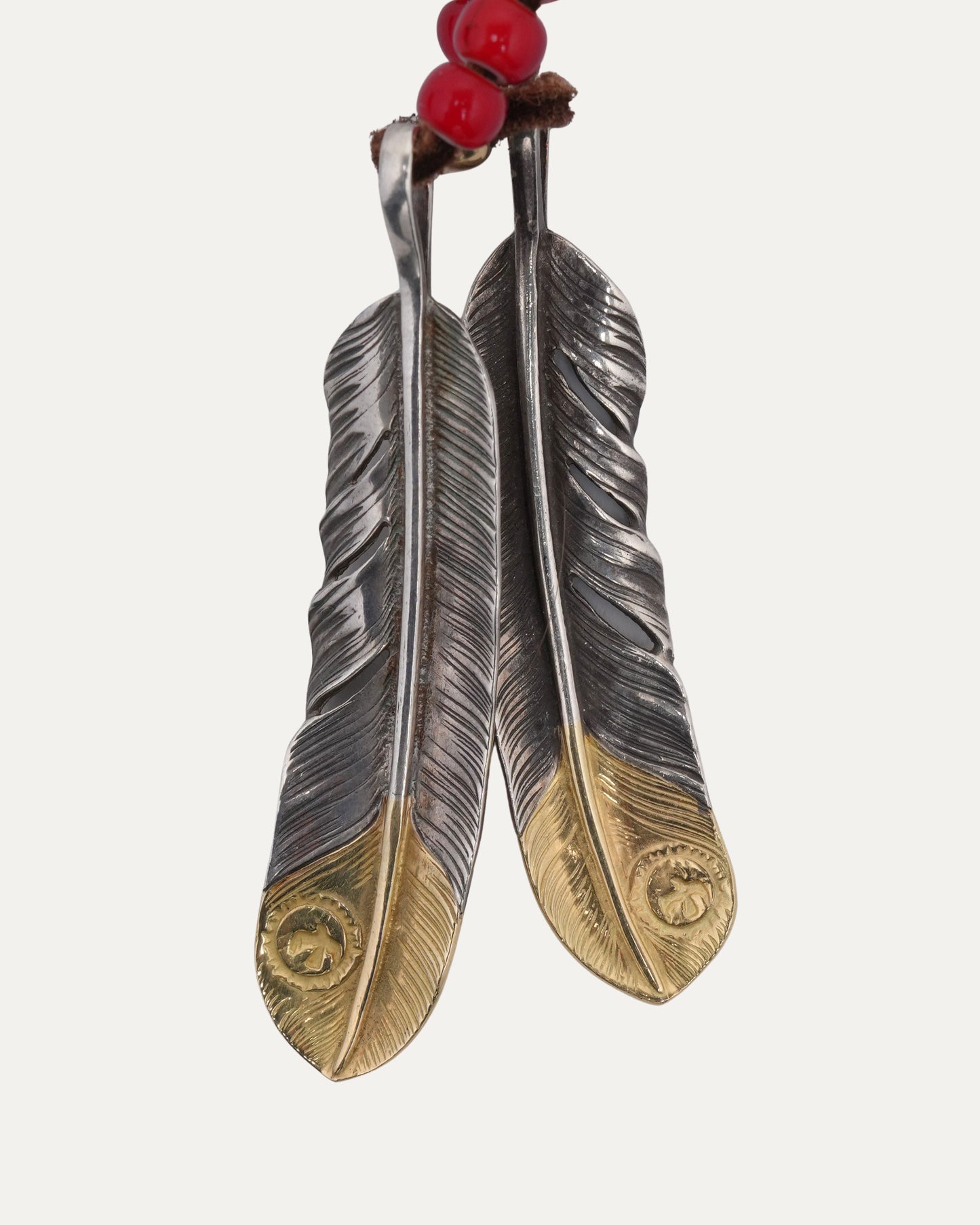 Double Feather Pendant Beaded Leather Necklace