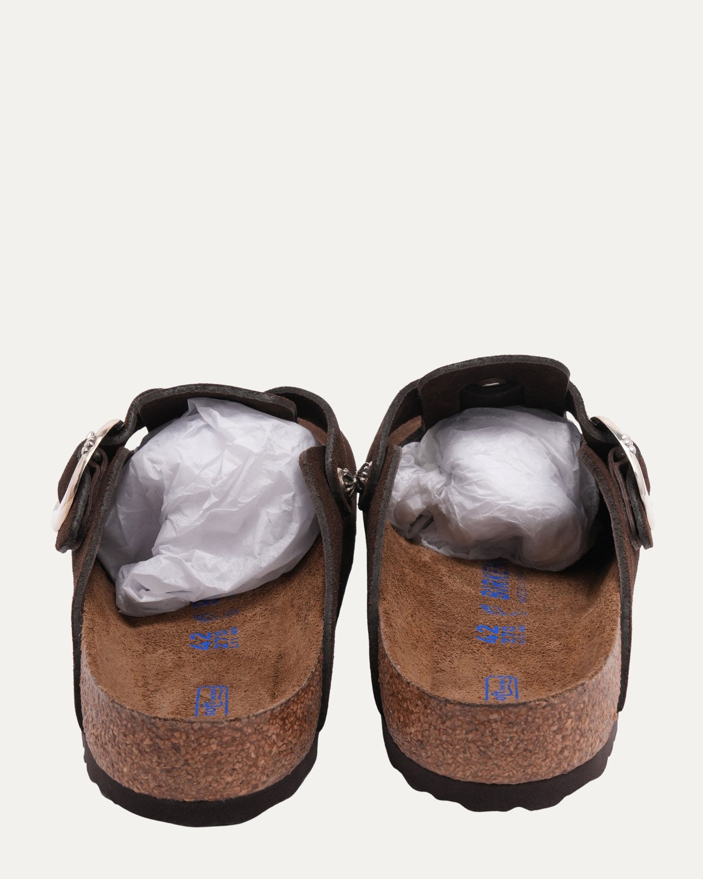 Cross Embellished Birkenstock Boston Suede Mule