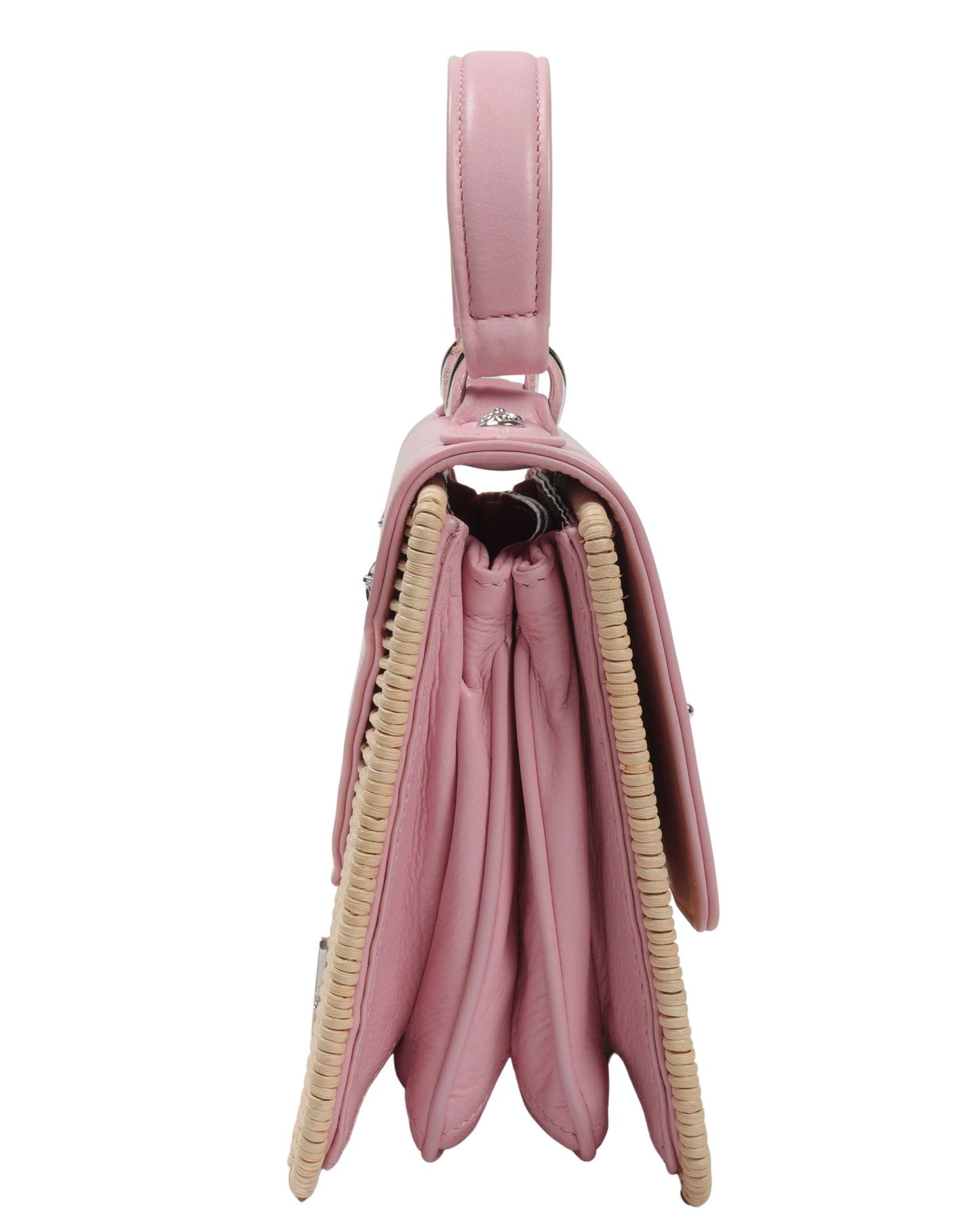Basket-Weave Leather Accordion Wicker Bag