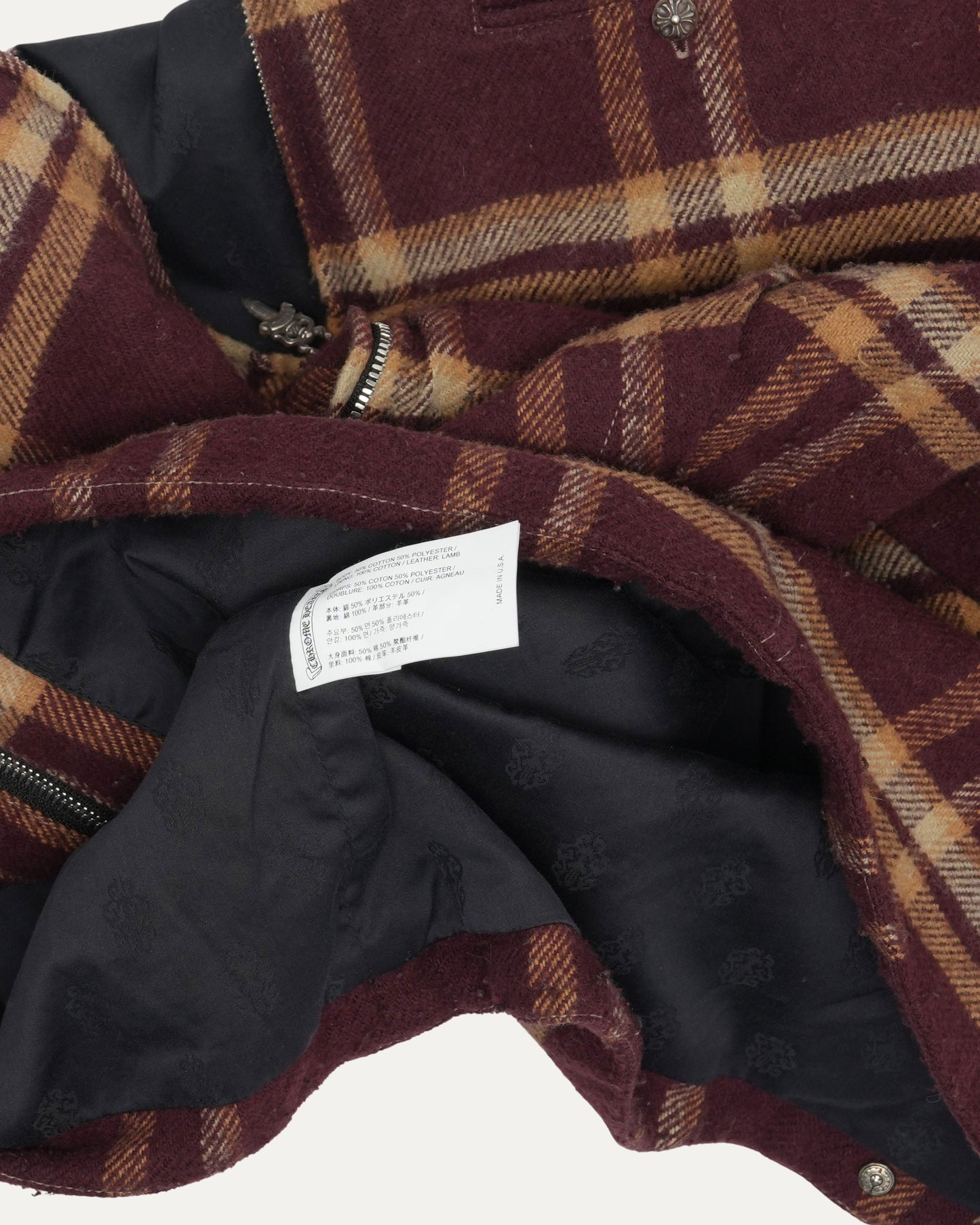 Shearling Collar Zip Up Flannel Jacket