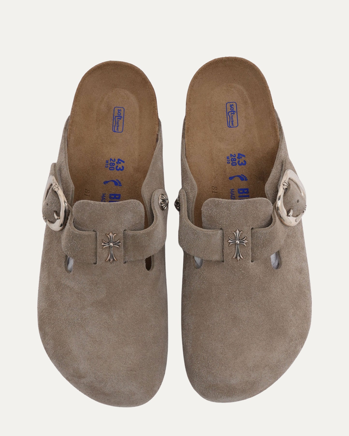 Cross Embellished Birkenstock Boston Suede Mule