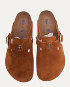 Cross Embellished Birkenstock Boston Suede Mule