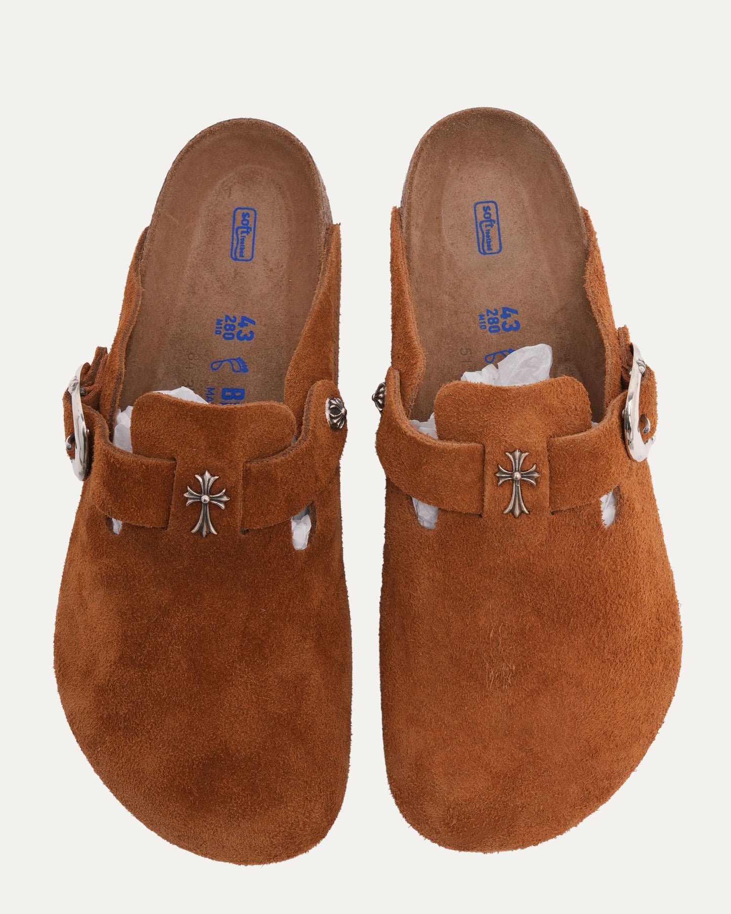 Cross Embellished Birkenstock Boston Suede Mule