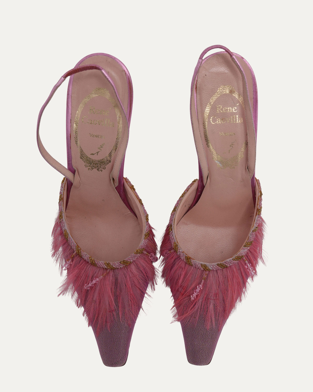 Vintage Feather And Bead Embellished Heels