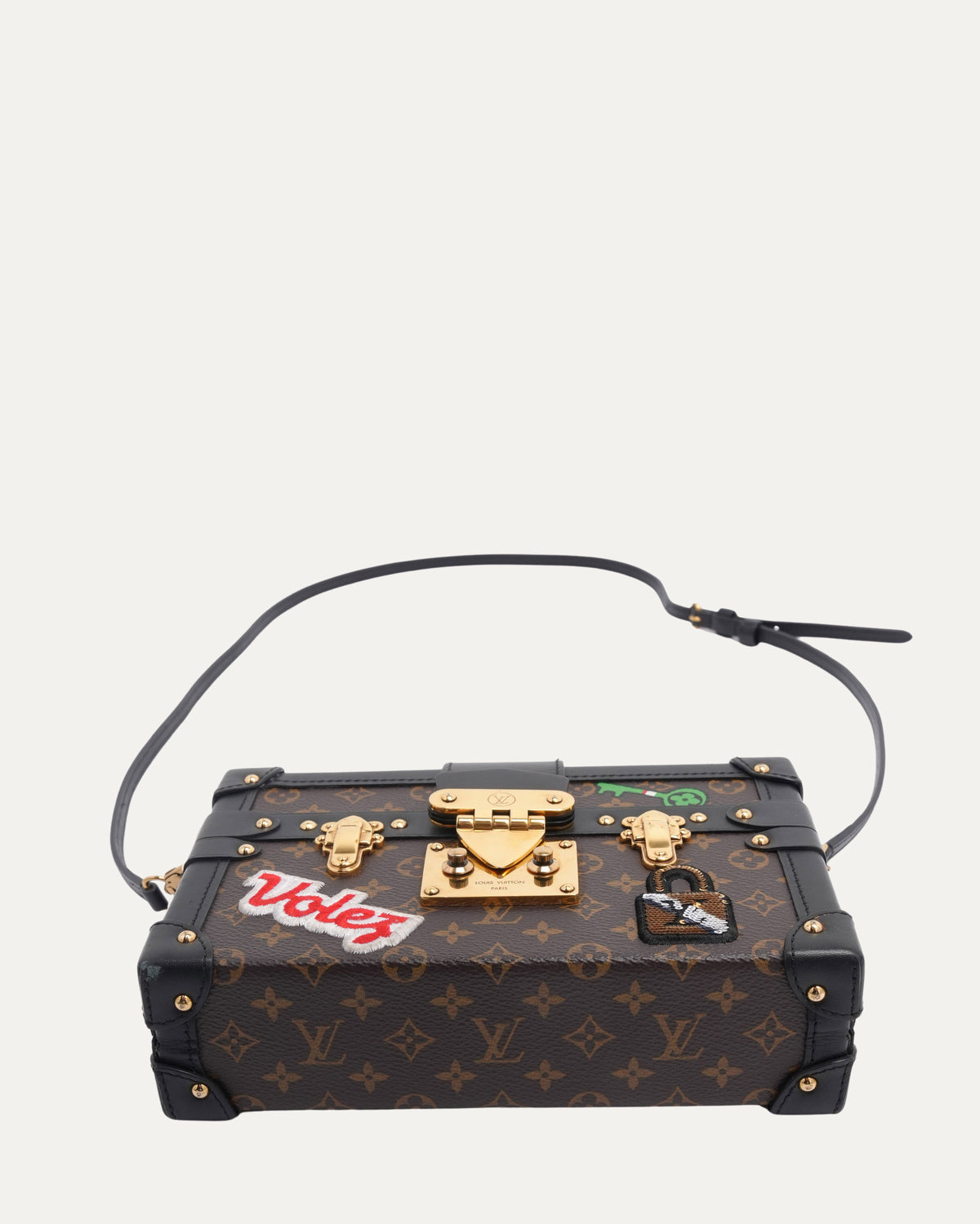 Monogram Patches Petite Malle Crossbody Trunk Bag