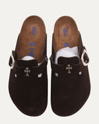 Cross Embellished Birkenstock Boston Suede Mule