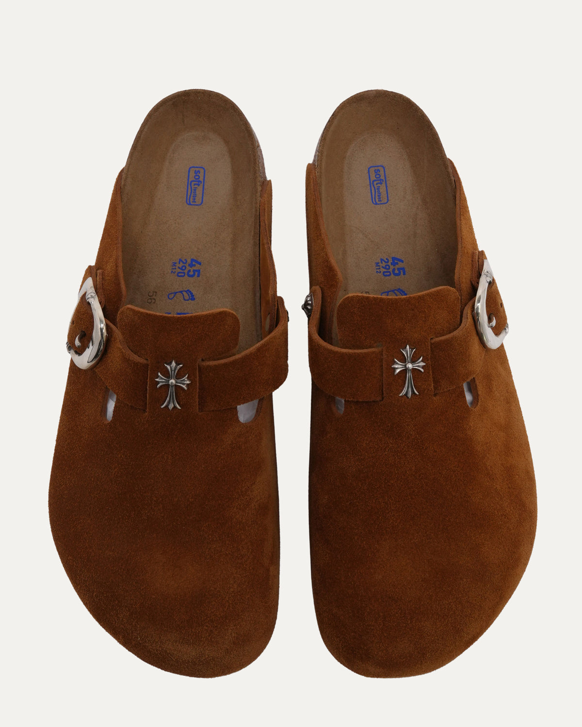Cross Embellished Birkenstock Boston Suede Mule