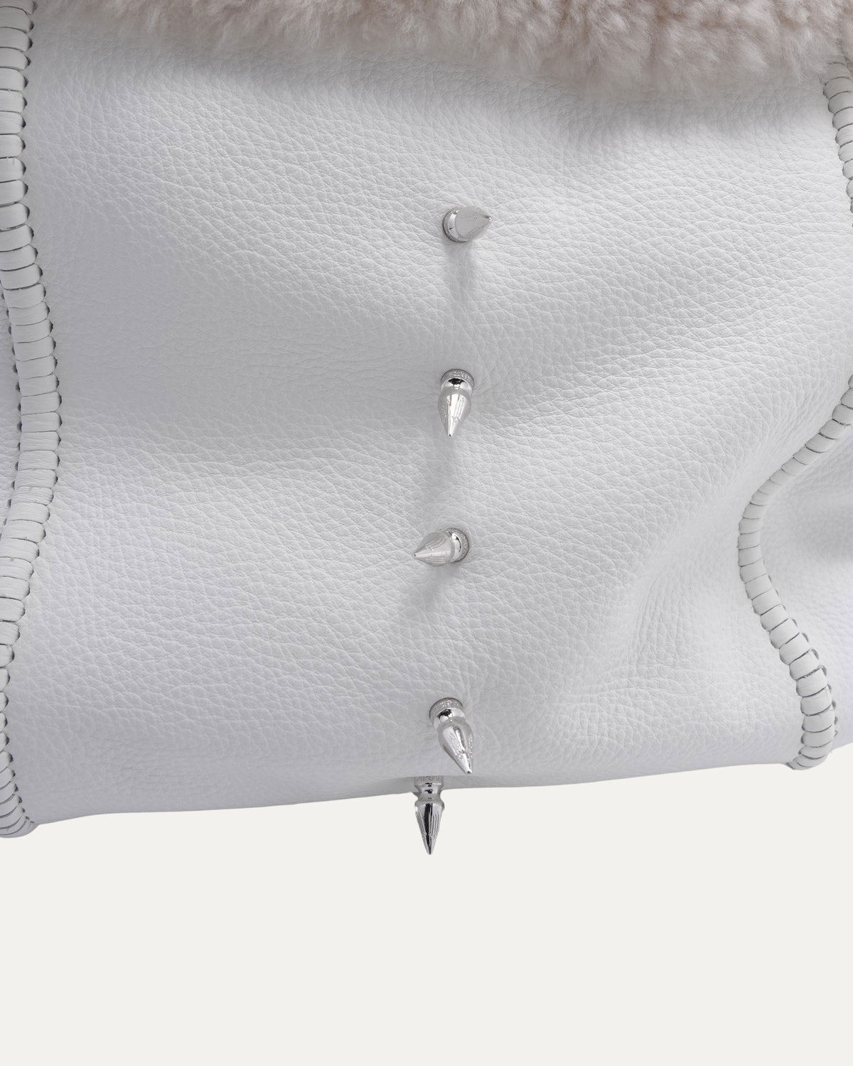 Spike Embellished Shearling Gooey Ghoul Tote Bag