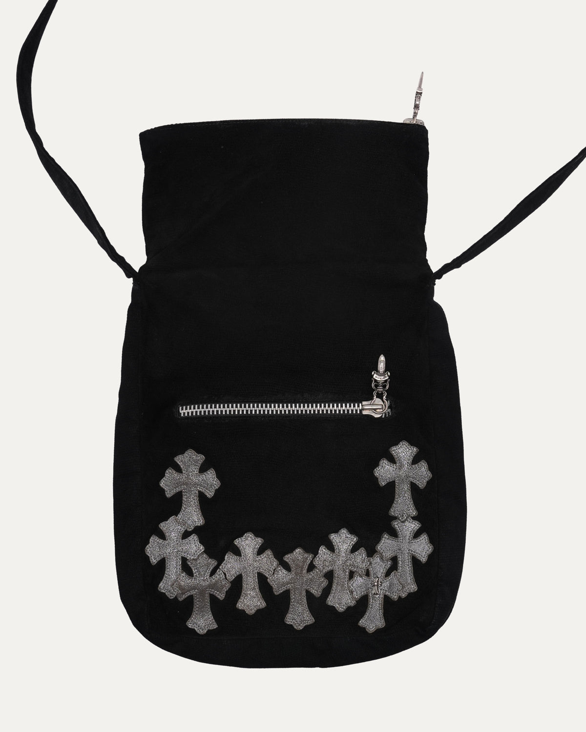 Silver Embellished Cross Patch Leather Messenger Bag