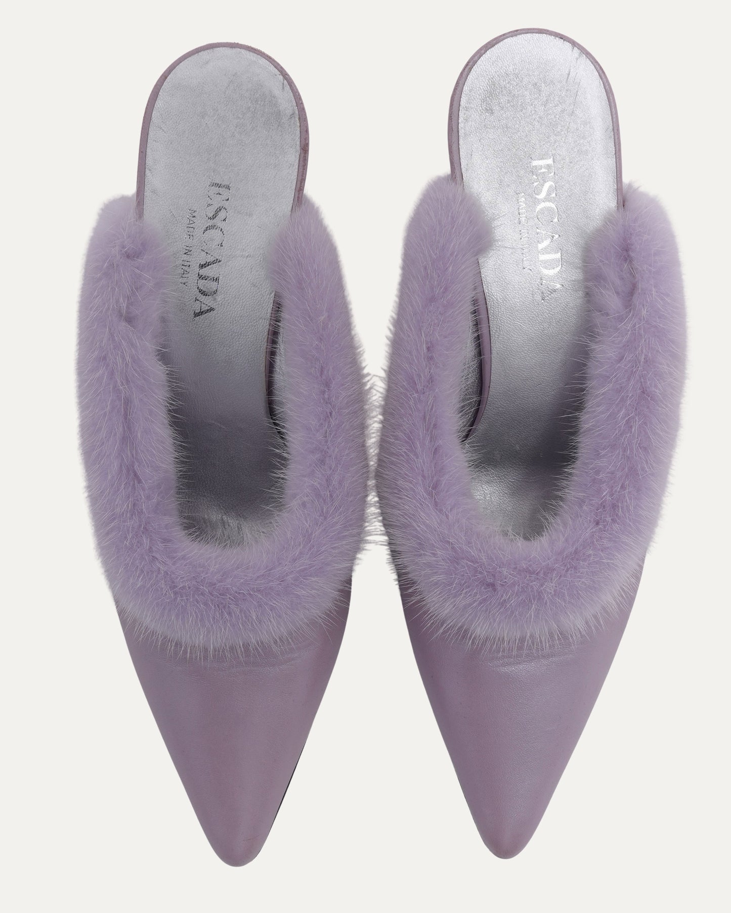 Fur Trimmed Lavender Kitten Heel Mules