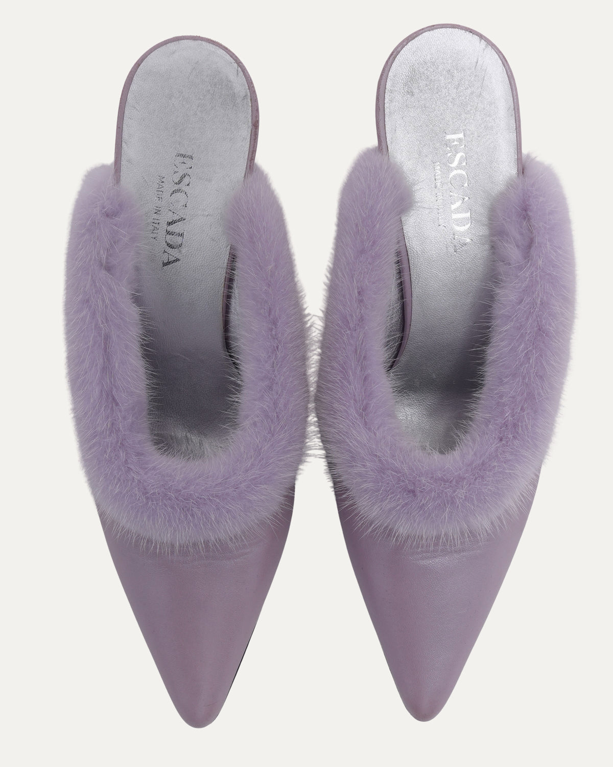 Fur Trimmed Lavender Kitten Heel Mules