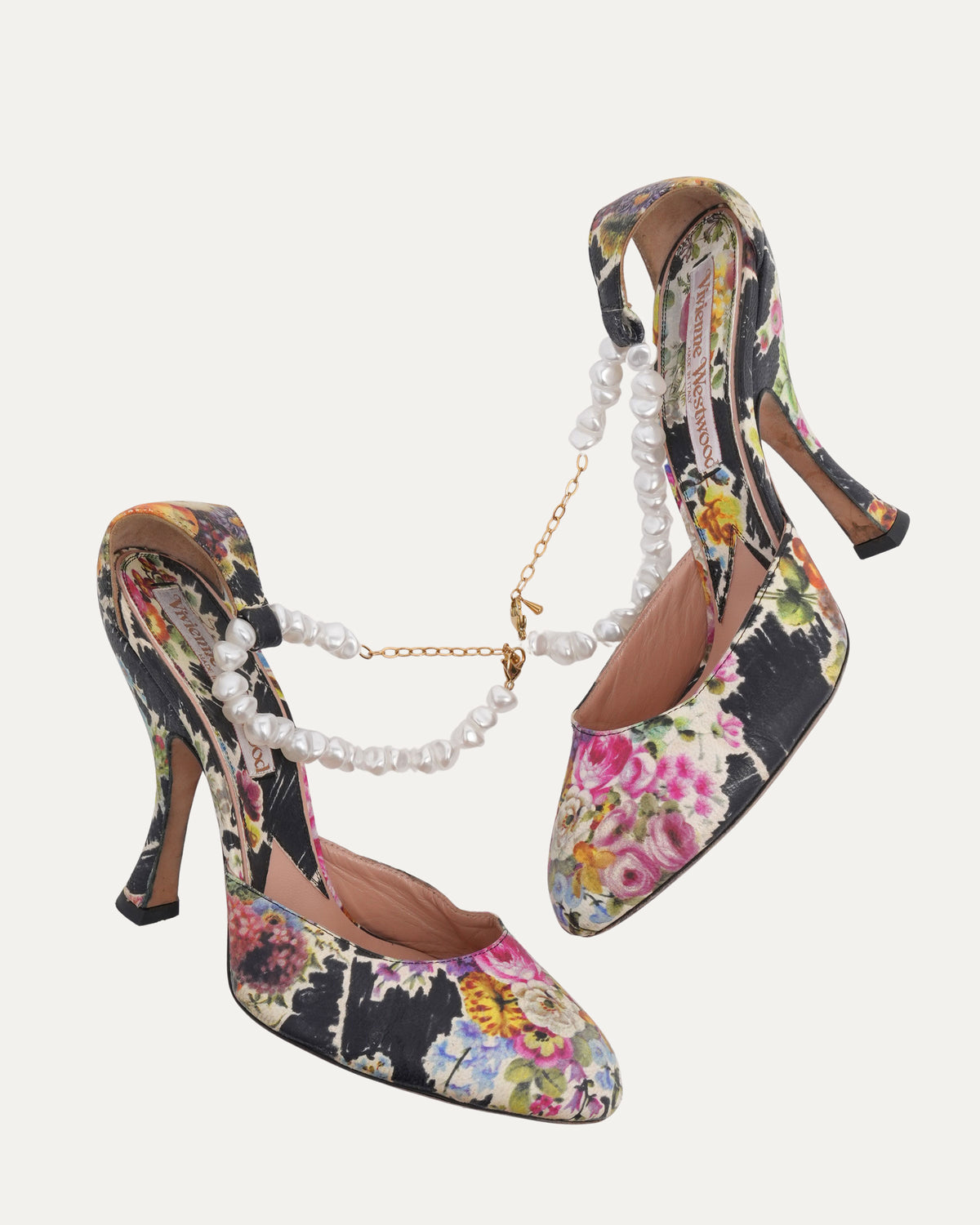 Pearl Embellished Floral Print Heels