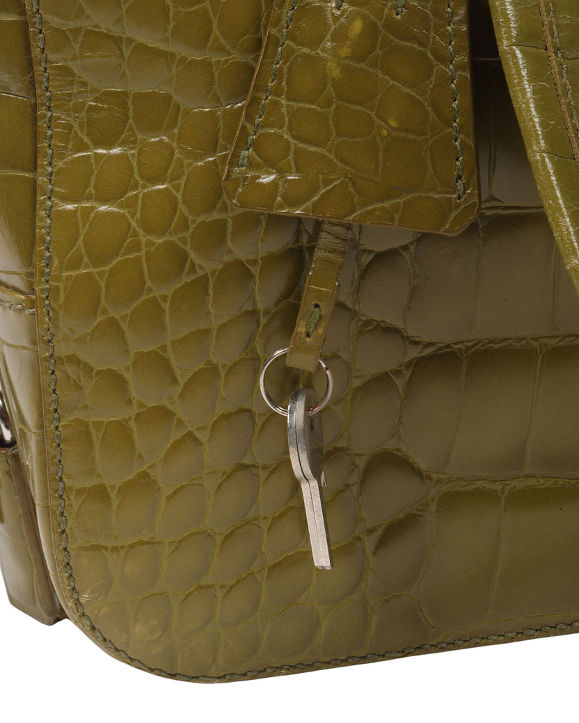 Embossed Crocodile Calfskin Bauletto Bag