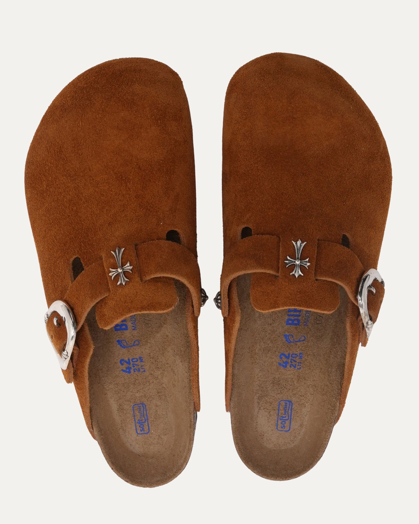 Cross Embellished Birkenstock Boston Suede Mule
