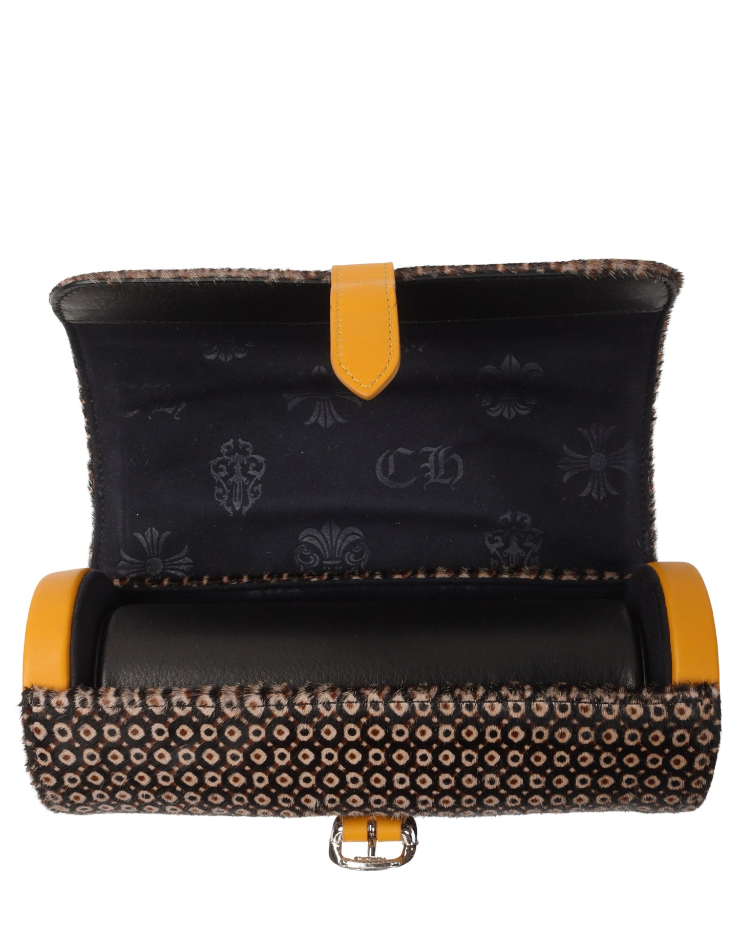 Leather & Peacock Ponyhair Watch Roll