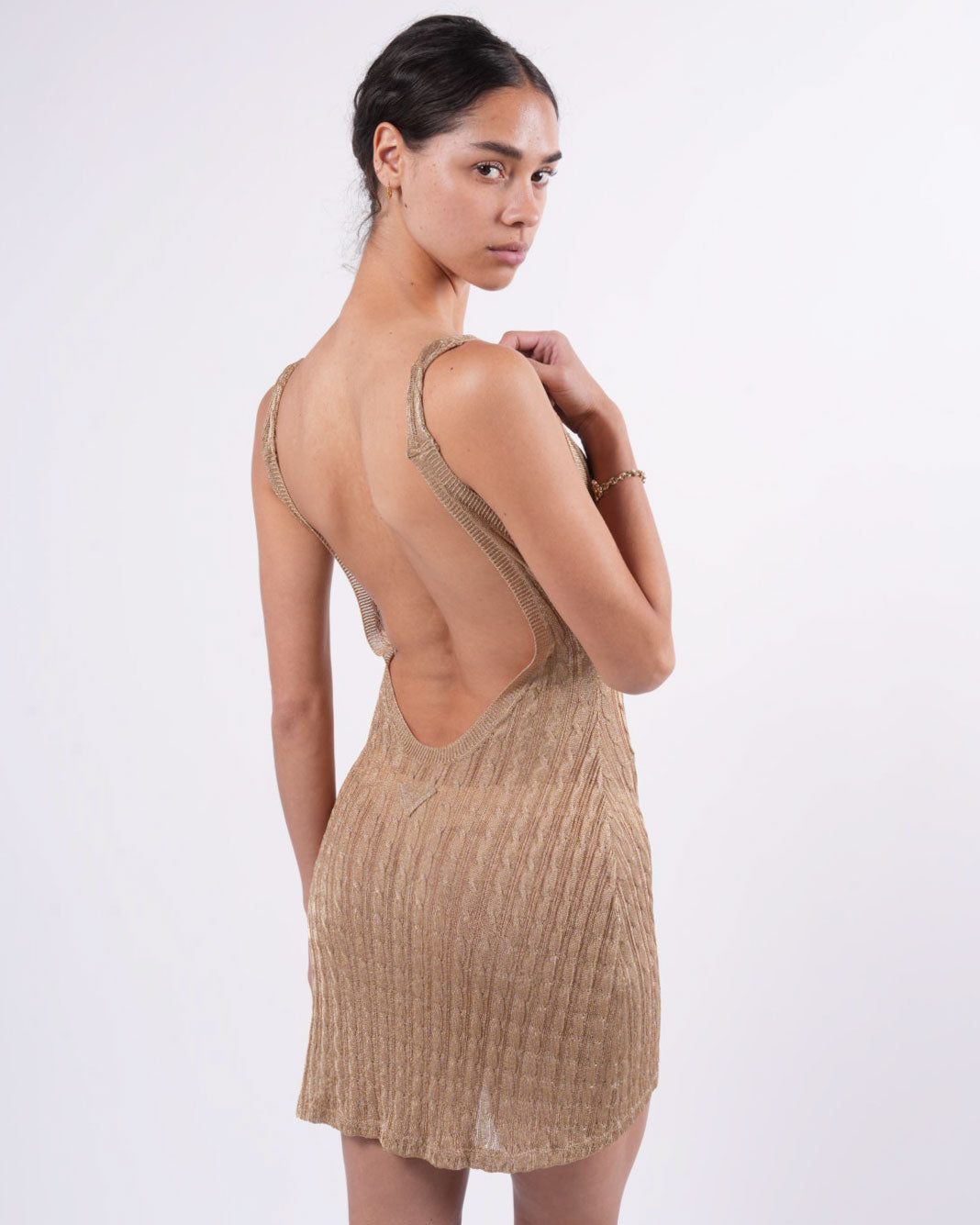 Gold Metallic Knit Dress