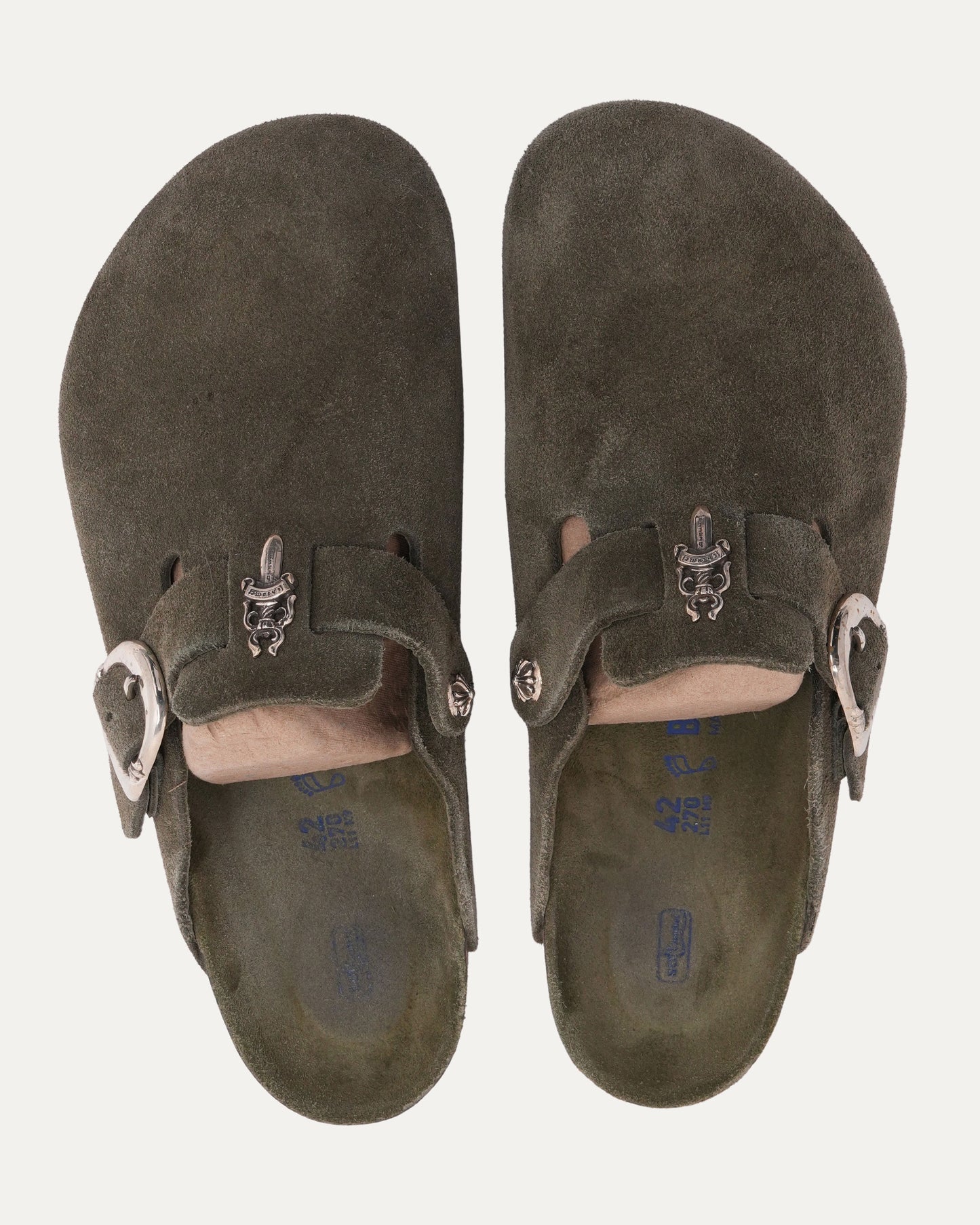 Tonal Footbed Dagger Embellished Birkenstock Boston Suede Mule
