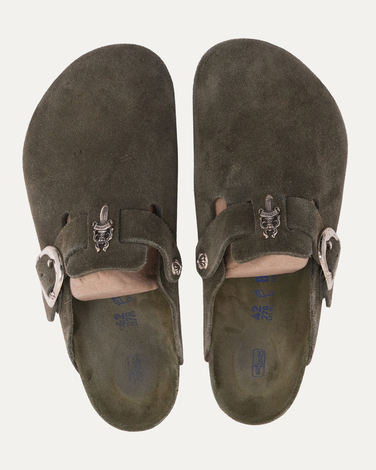 Tonal Footbed Dagger Embellished Birkenstock Boston Suede Mule