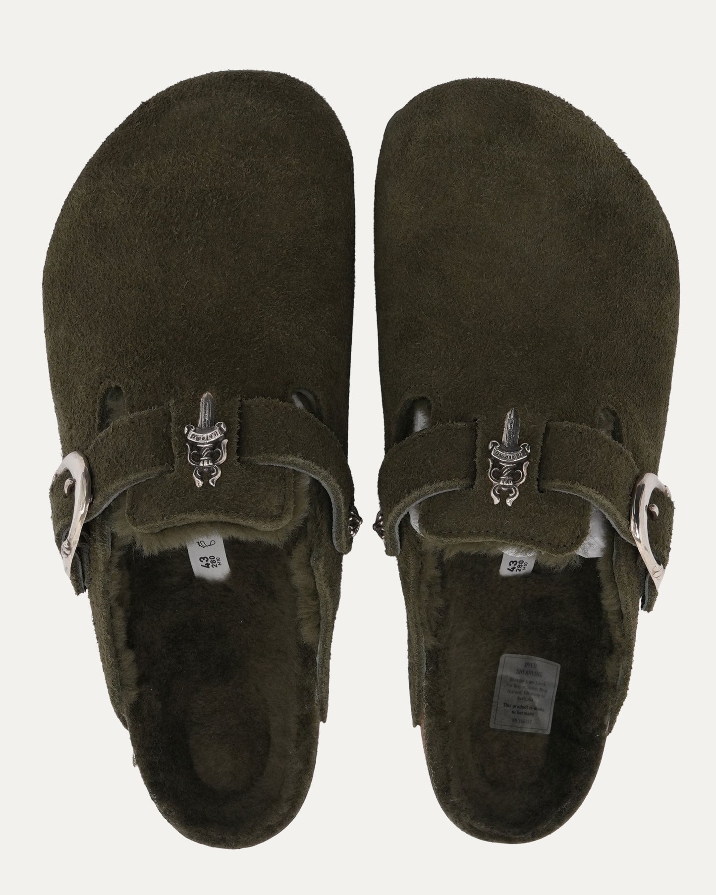 Dagger Embellished Birkenstock Boston Shearling Lined Suede Mule