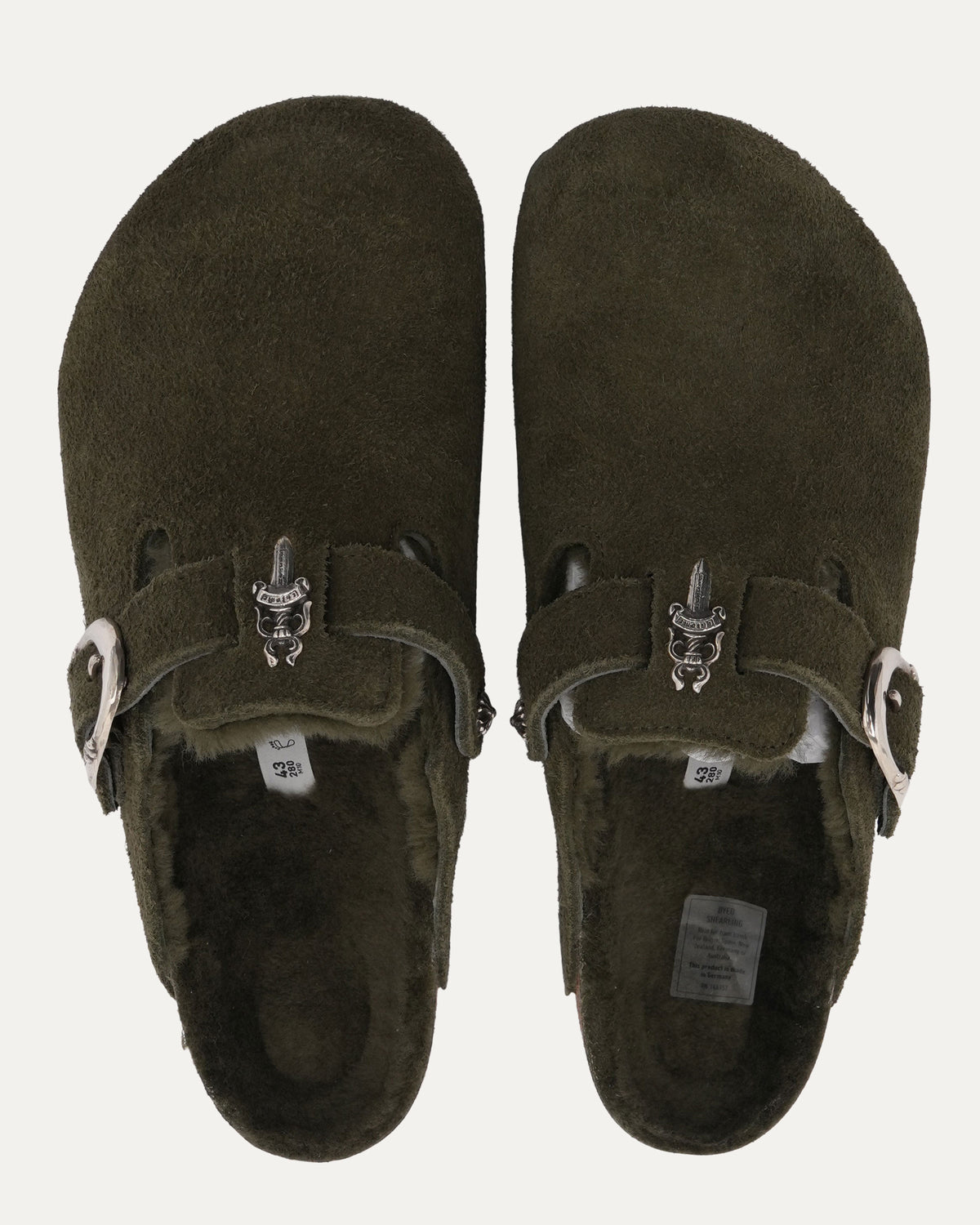 Dagger Embellished Birkenstock Boston Shearling Lined Suede Mule