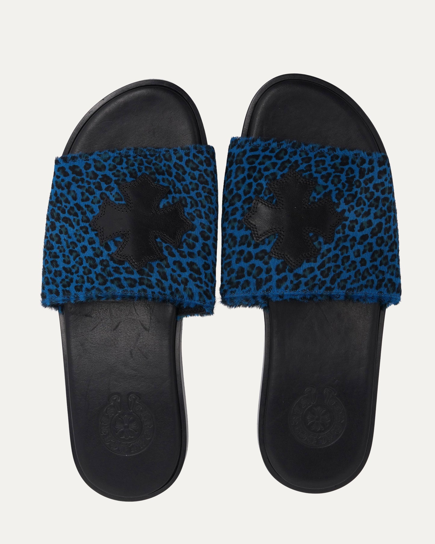 Plus Cross Patch Leopard Slides