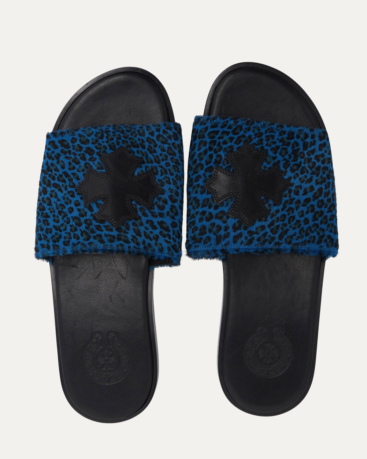 Plus Cross Patch Leopard Slides