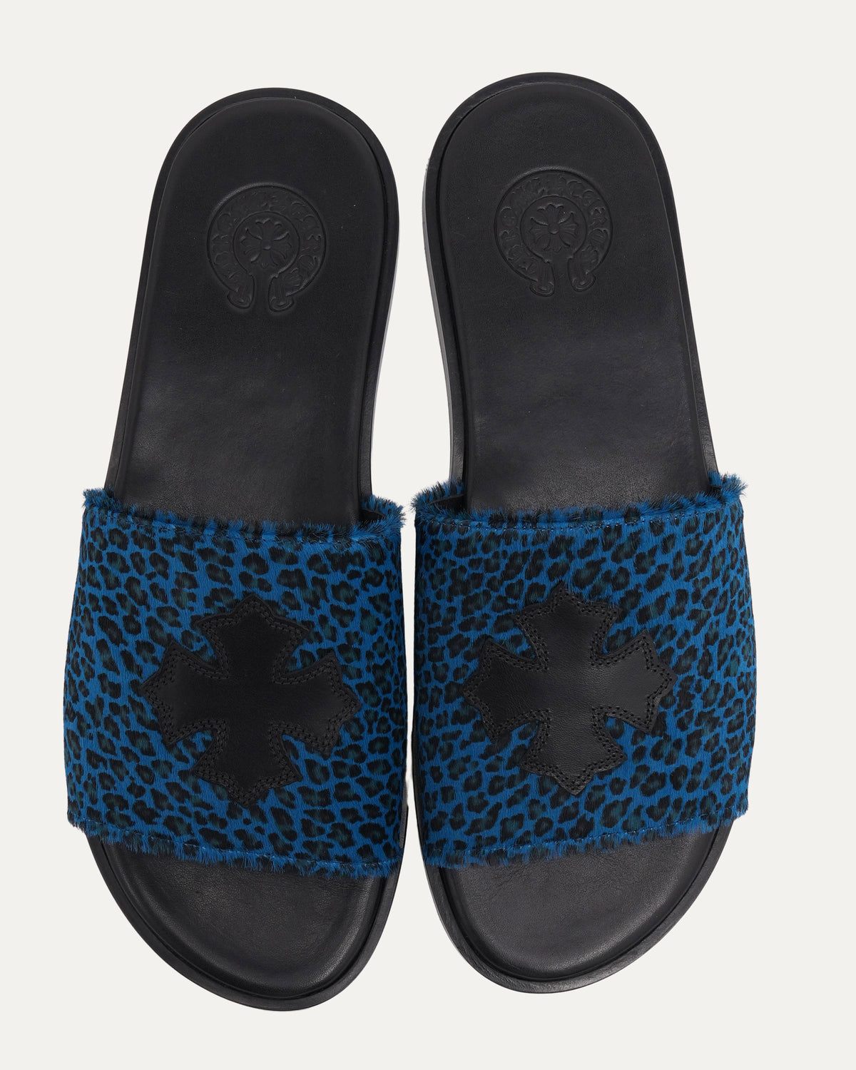 Plus Cross Patch Leopard Slides