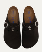 Cross Embellished Birkenstock Boston Suede Mule
