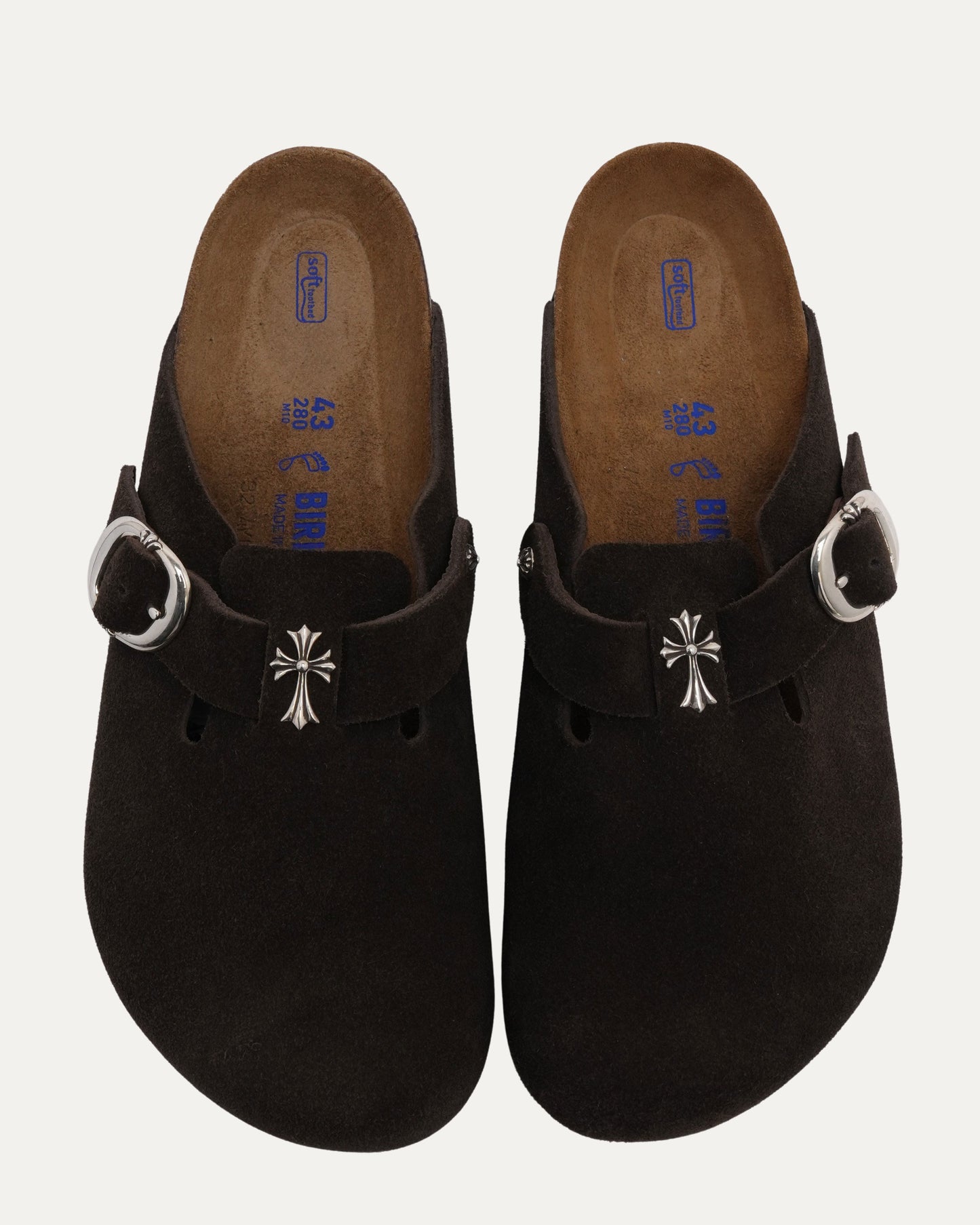 Cross Embellished Birkenstock Boston Suede Mule