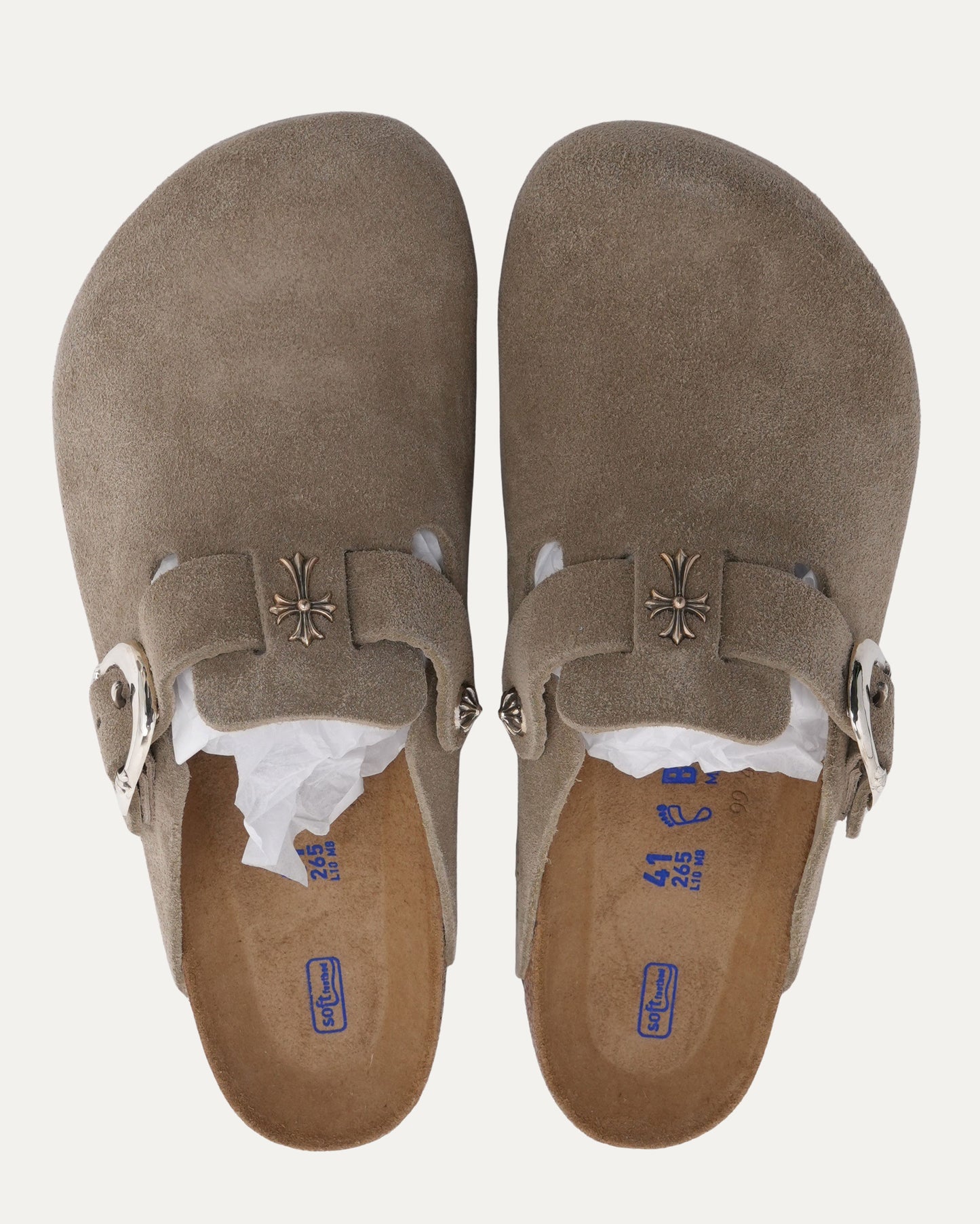 Cross Embellished Birkenstock Boston Suede Mule