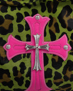 Embellished Cross Patch Leopard Pony Hair Lyon Bag