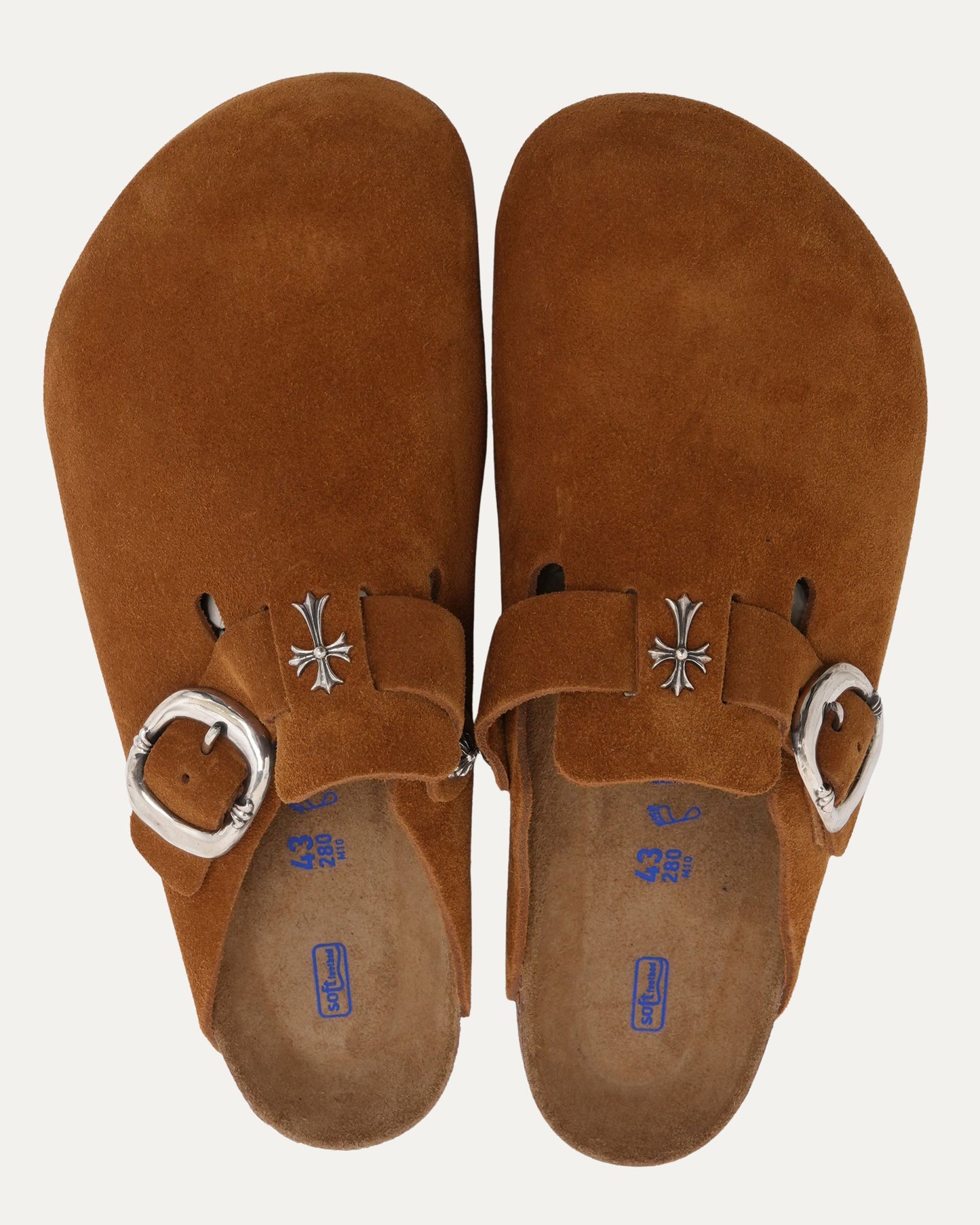 Cross Embellished Birkenstock Boston Suede Mule