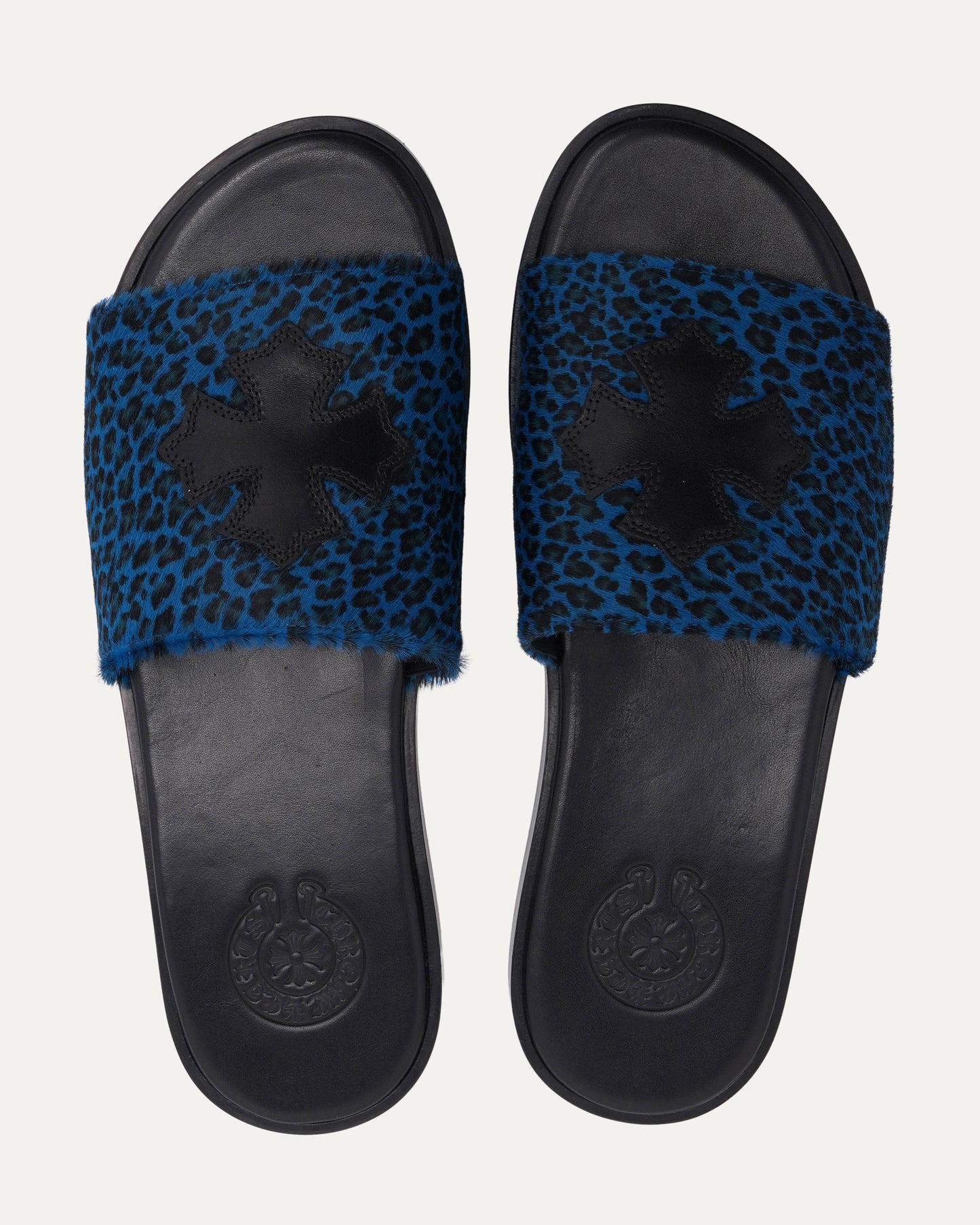 Plus Cross Patch Leopard Slides