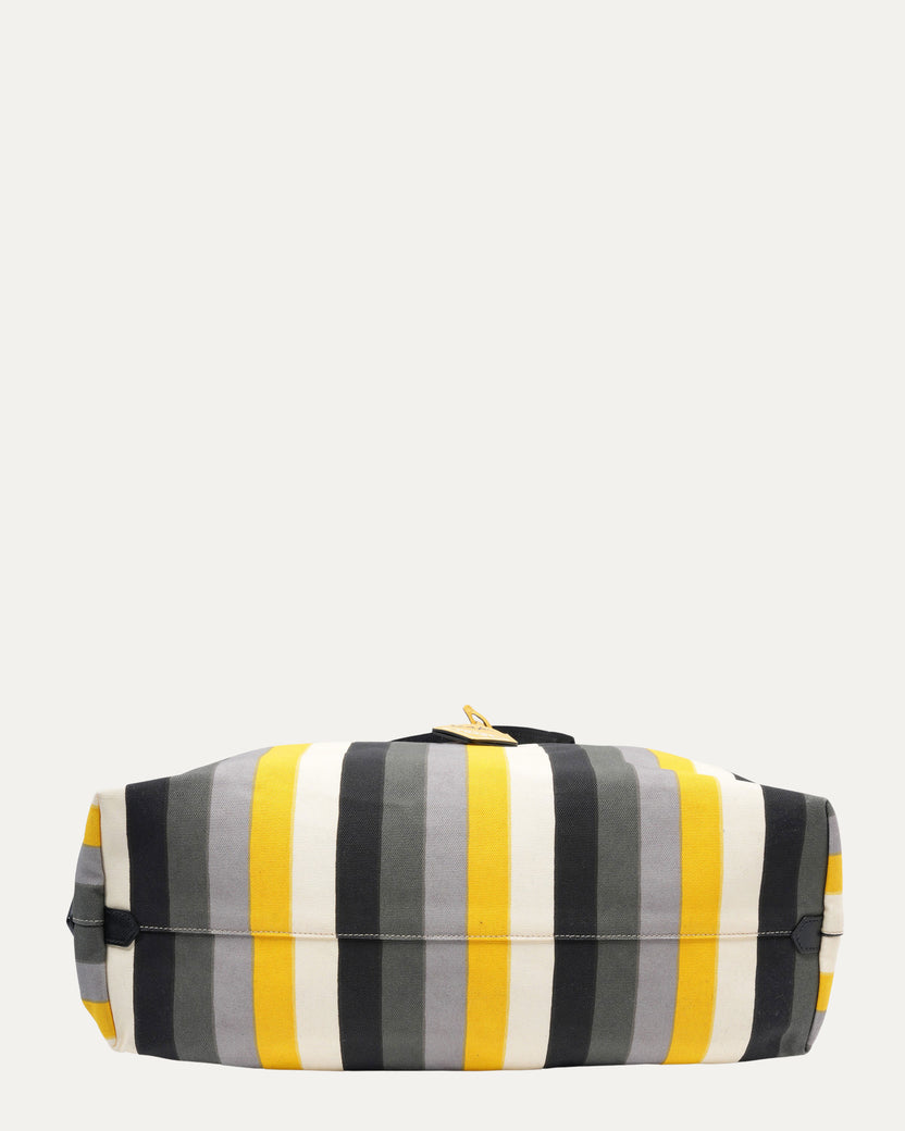 Embossed Logo Striped Tote Bag