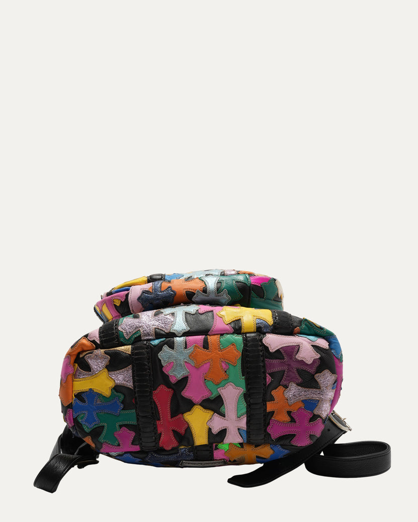 Multicolor Cross Patch Backpack with Filigree Cross Embellishment