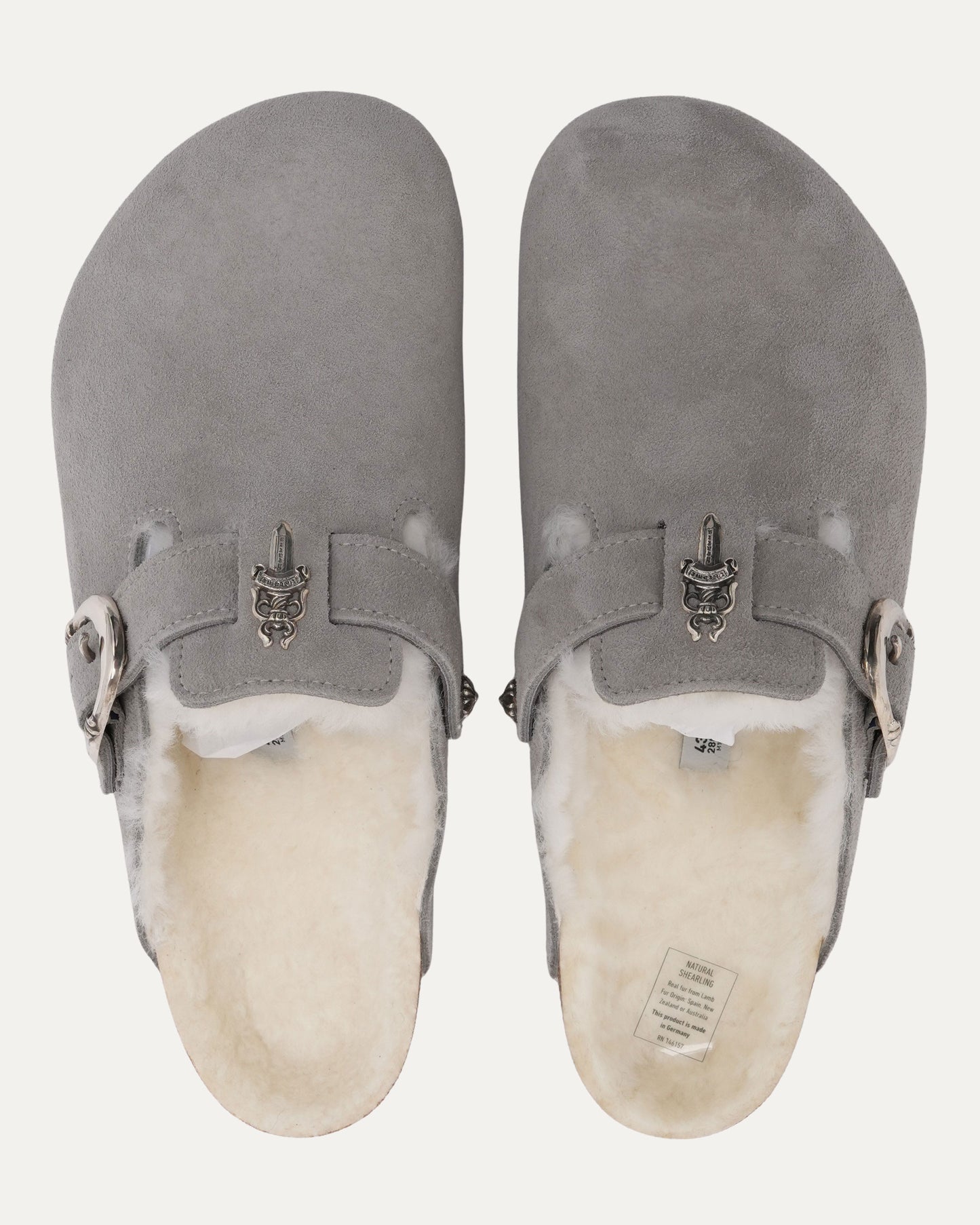Dagger Embellished Birkenstock Boston Shearling Lined Suede Mule