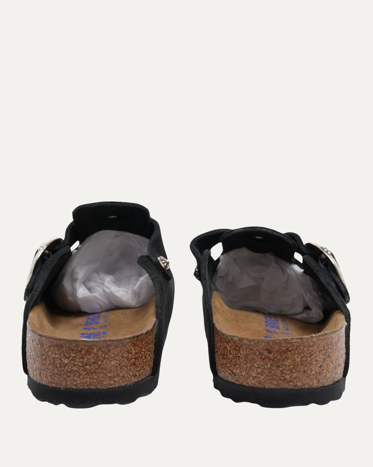 Cross Embellished Birkenstock Boston Suede Mule
