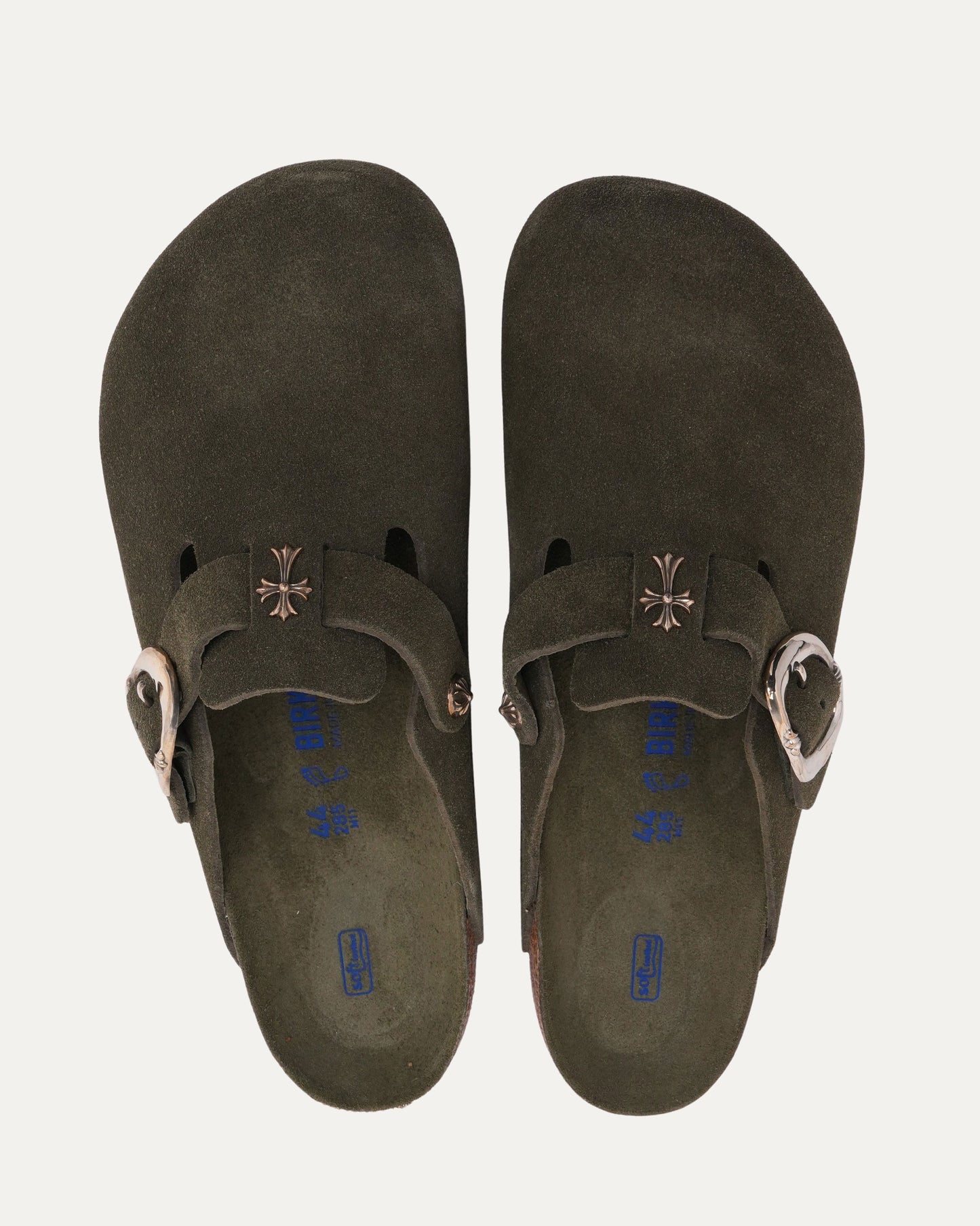 Tonal Footbed Cross Embellished Birkenstock Boston Suede Mule