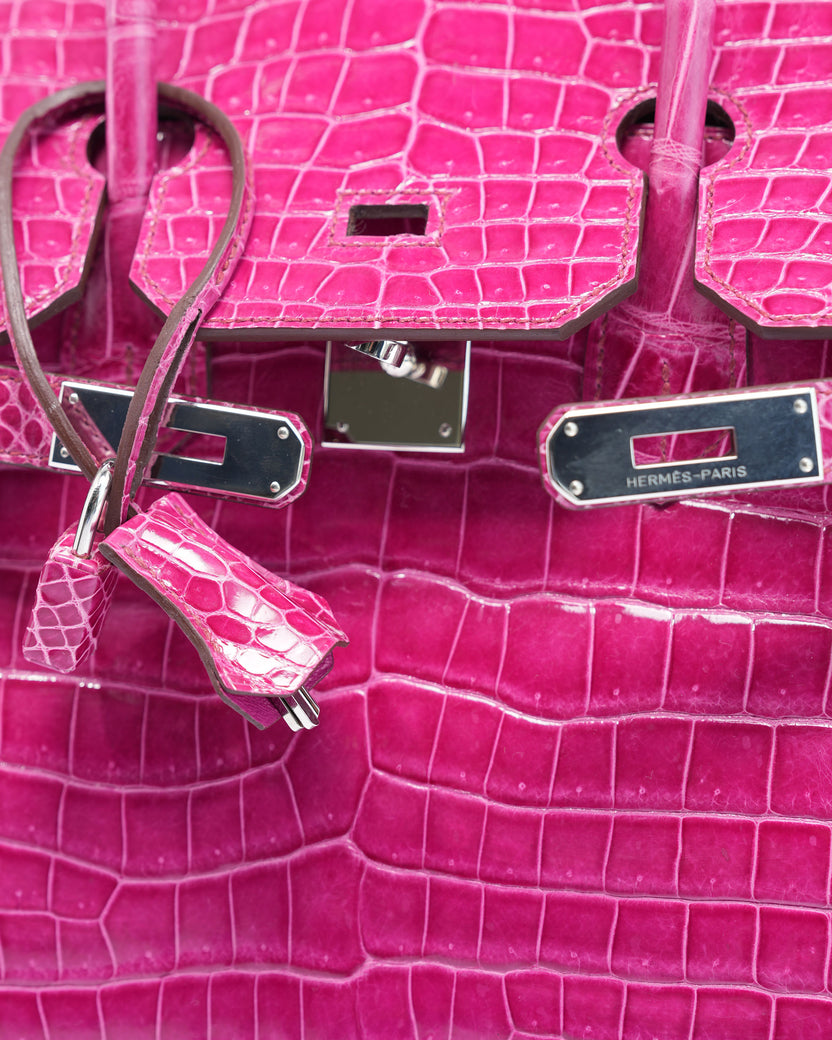 Birkin 35 Rose Pourpre Shiny Porosus Crocodile Palladium Hardware