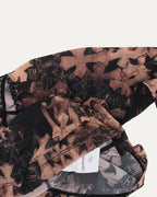 Waterfall Cross Patch Print Mesh Long Sleeve Top
